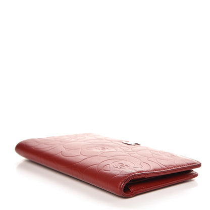 Chanel Lambskin Camellia Embossed Yen Wallet Dark Red 4 of 11