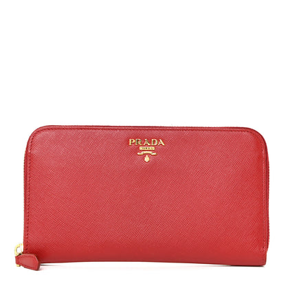 Prada Saffiano Metal Zip Around Wallet Fuoco 1 of 14