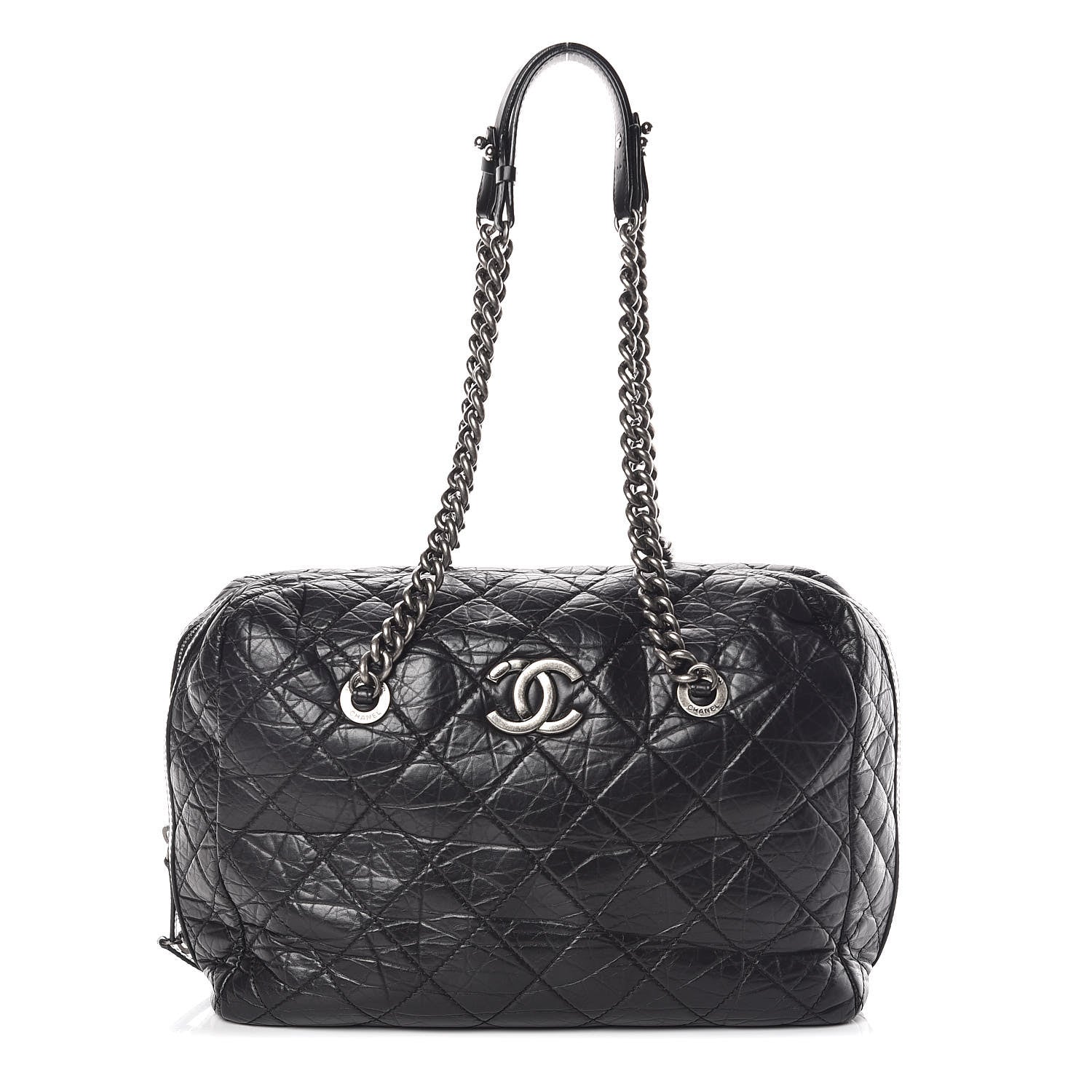 Chanel Aged Calfskin Quilted Large Secret Tag Bowling Bag Black 1 of 13