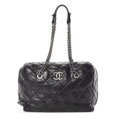 Chanel Aged Calfskin Quilted Large Secret Tag Bowling Bag Black 1 of 13