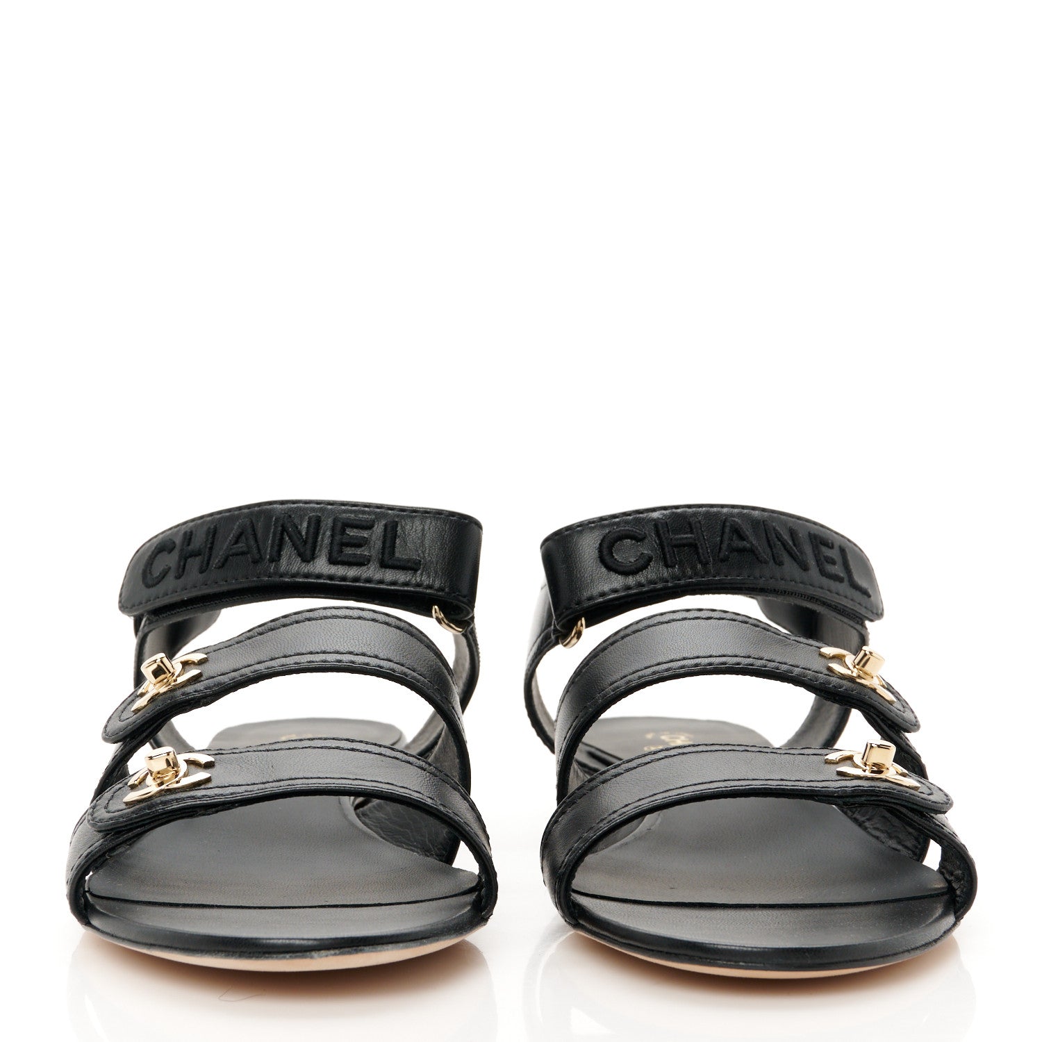 Chanel Lambskin Logo CC Turnlock Sandals 39.5 Black 3 of 11
