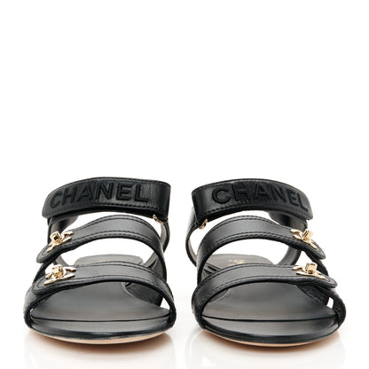 Chanel Lambskin Logo CC Turnlock Sandals 39.5 Black 3 of 11