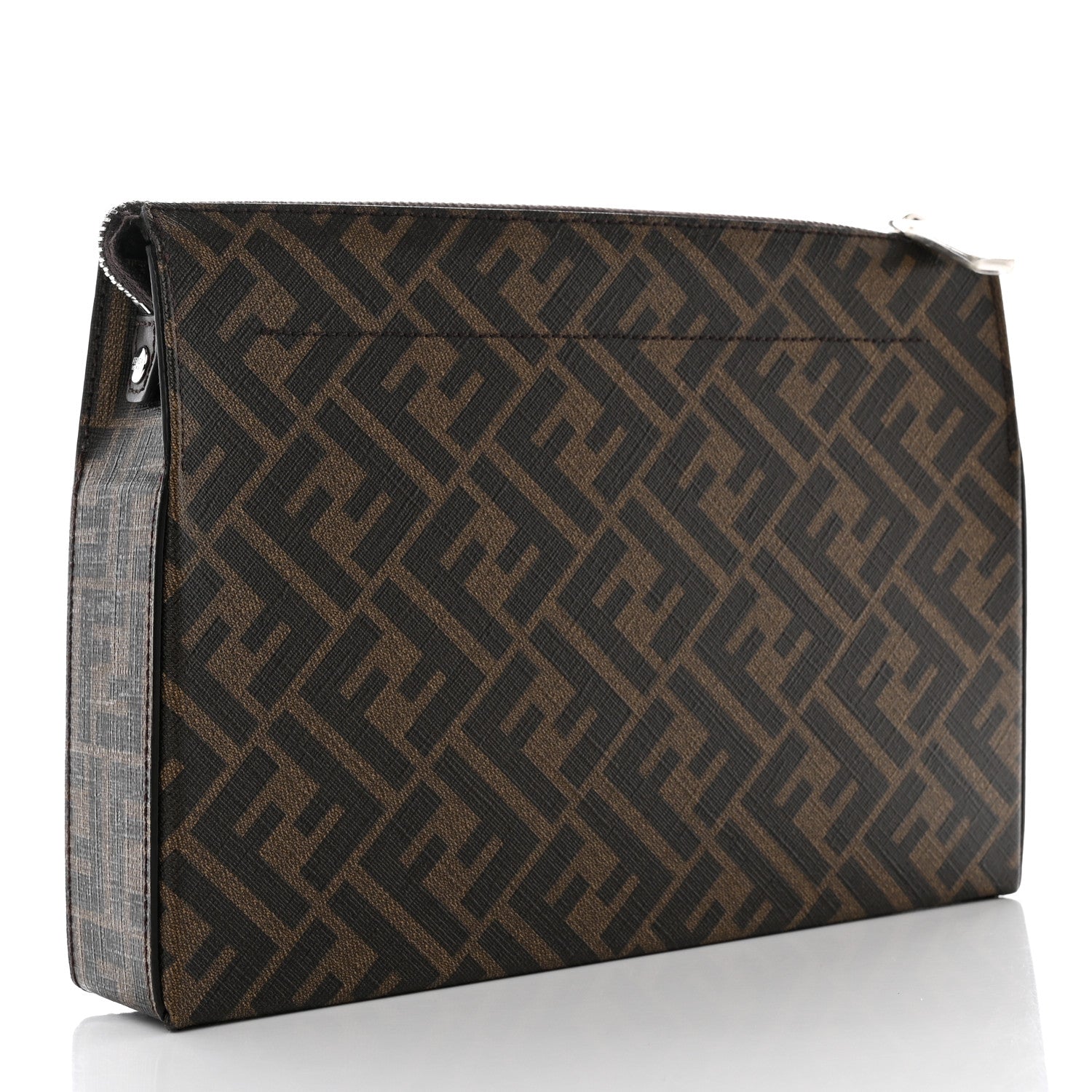 Fendi Shiny Glazed Fabric Vitello Cover FF 1974 Logo Clutch Tobacco Moro Giallo Ebano 3 of 11