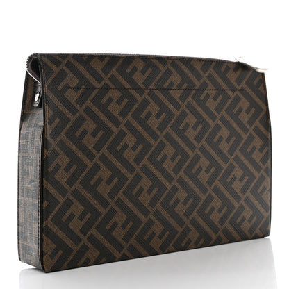 Fendi Shiny Glazed Fabric Vitello Cover FF 1974 Logo Clutch Tobacco Moro Giallo Ebano 3 of 11