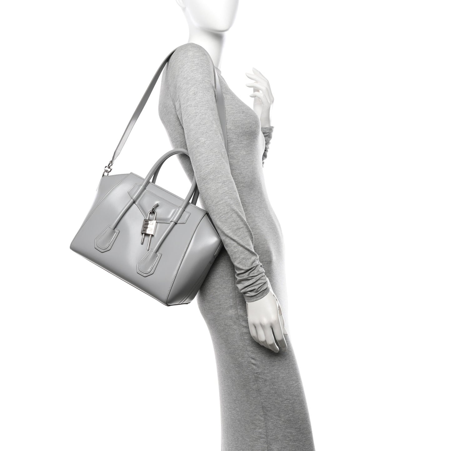 Box Calfskin Small Lock Antigona Shoulder Bag Cloud Grey