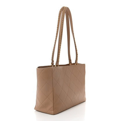 Chanel Calfskin Quilted Chain Shopping Tote Beige 3 of 10