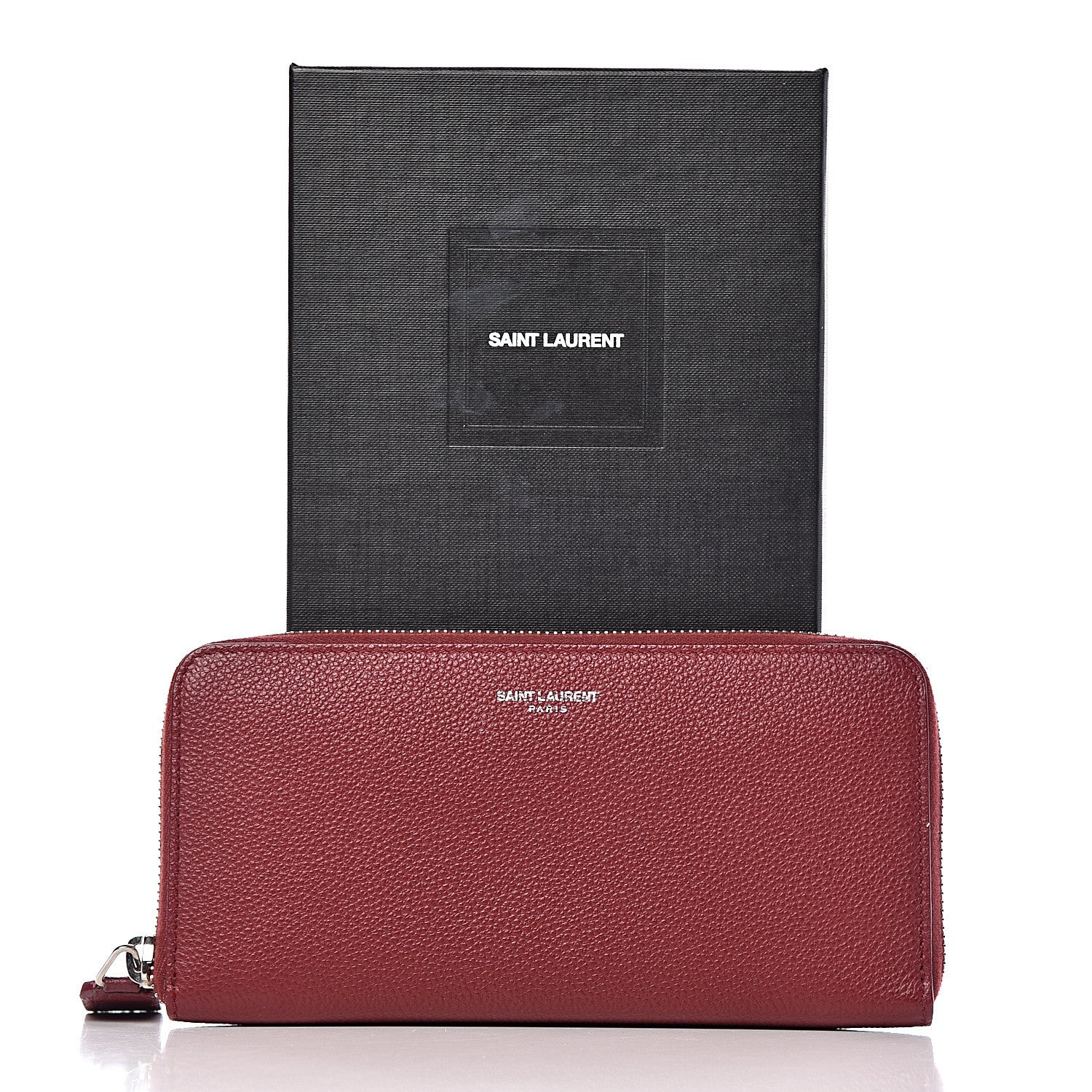 Saint Laurent Grained Calfskin Rive Gauche Zip Around Wallet Palissandre 9 of 9