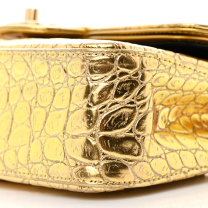 Chanel Metallic Calfskin Crocodile Embossed Crocodile Rectangular Small Flap Gold 10 of 11