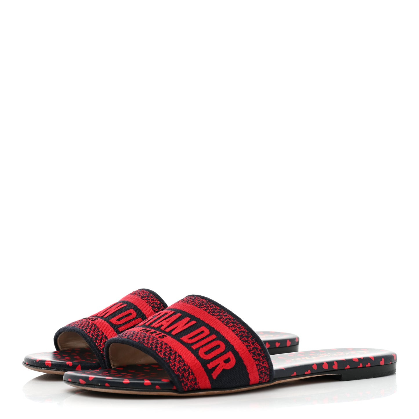 Canvas Pop Heart I Love Paris Embroidered Dway Flat Slide Sandals 36 Deep Blue Red