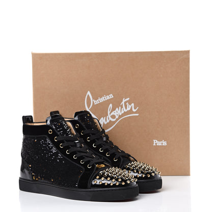 Christian Louboutin Patent Velvet Sequin Mens Louis Spikes Flat Sneakers 43 Black 15 of 15