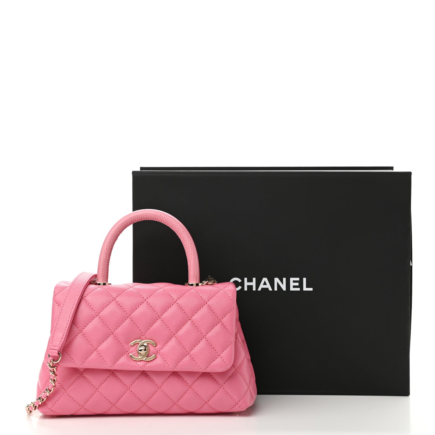 Chanel Caviar Lizard Embossed Quilted Mini Coco Handle Flap Pink 11 of 11