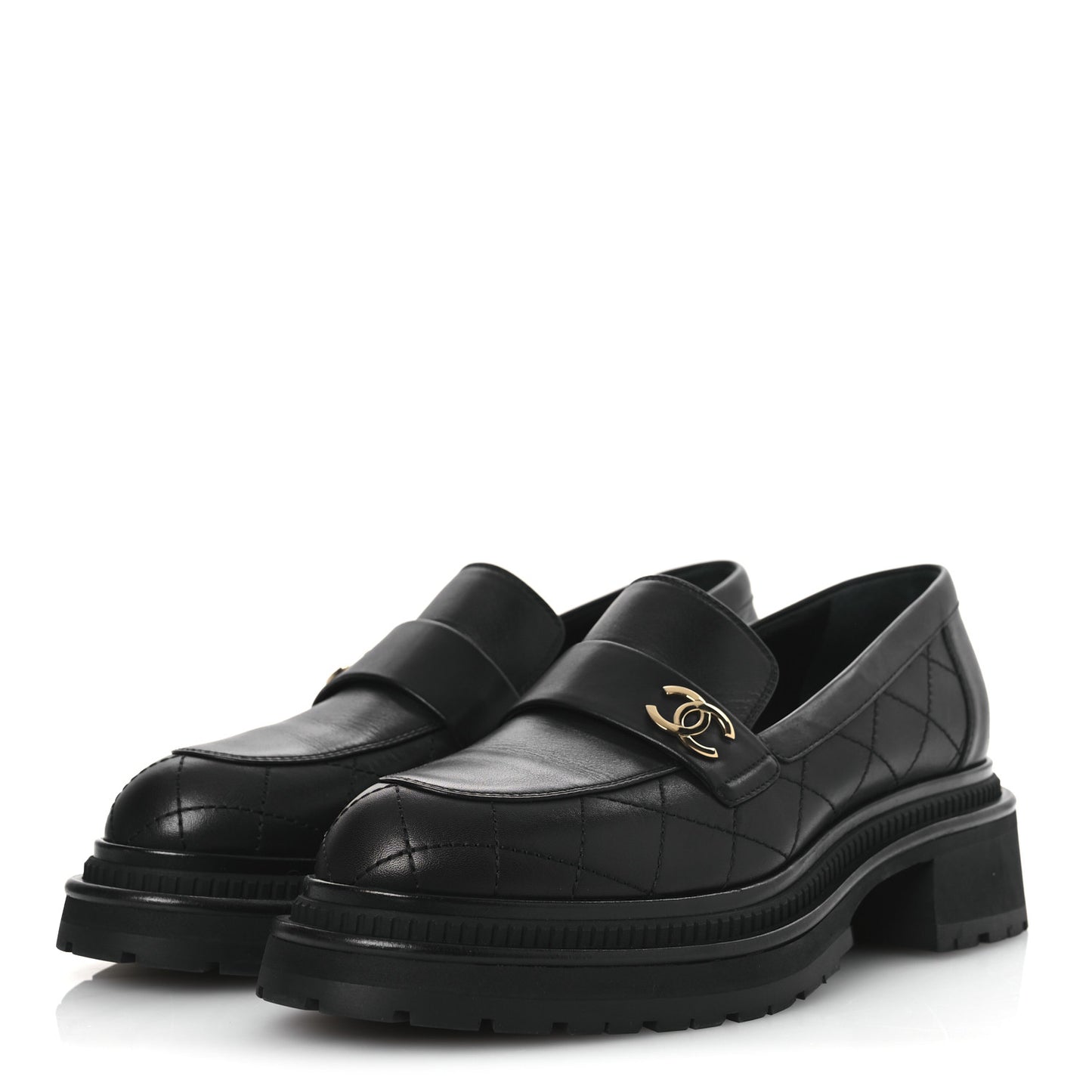 Calfskin Quilted CC Mocassin Loafers 40.5 Black