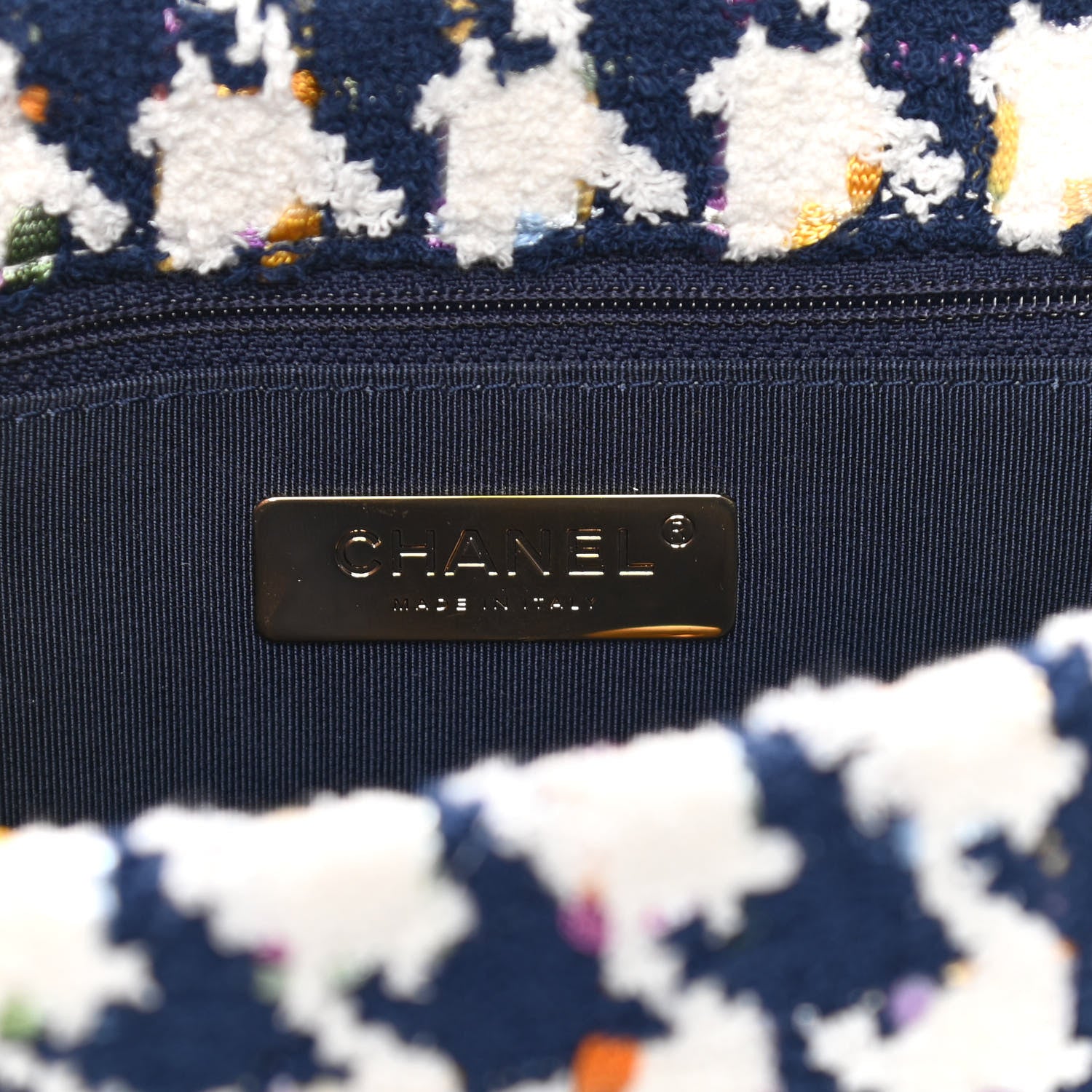 Chanel Tweed Quilted Medium Chanel 19 Flap Ecru Navy Blue Multicolor 7 of 8