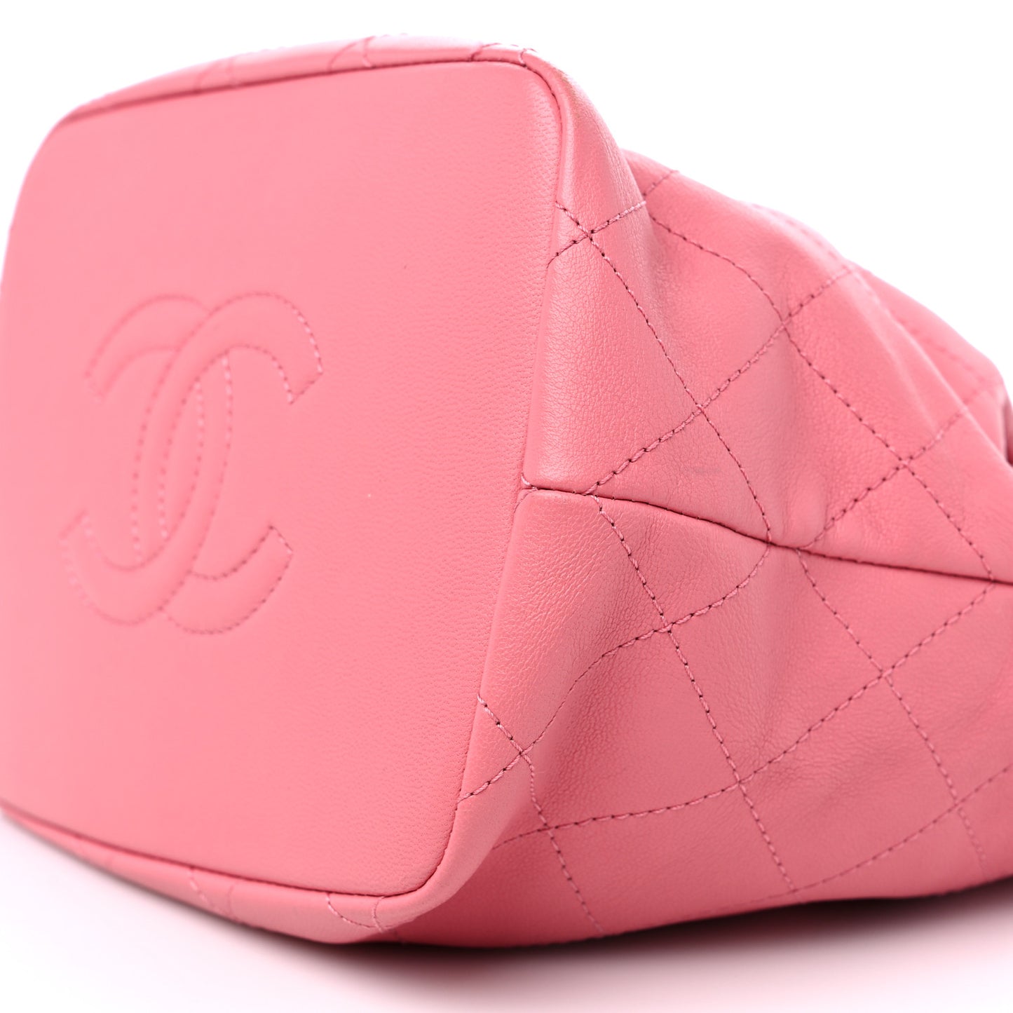 Lambskin Stitched Drawstring Bag Pink