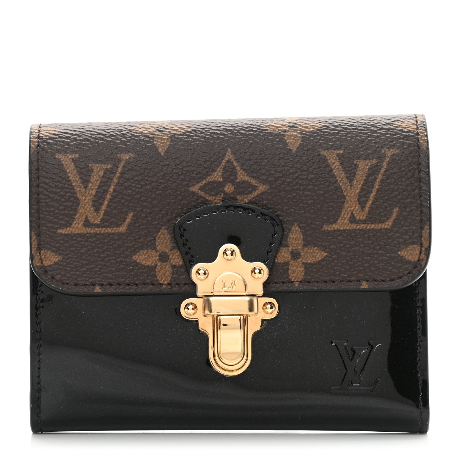 Louis Vuitton Patent Calfskin Monogram Cherrywood Compact Wallet Black 1 of 7