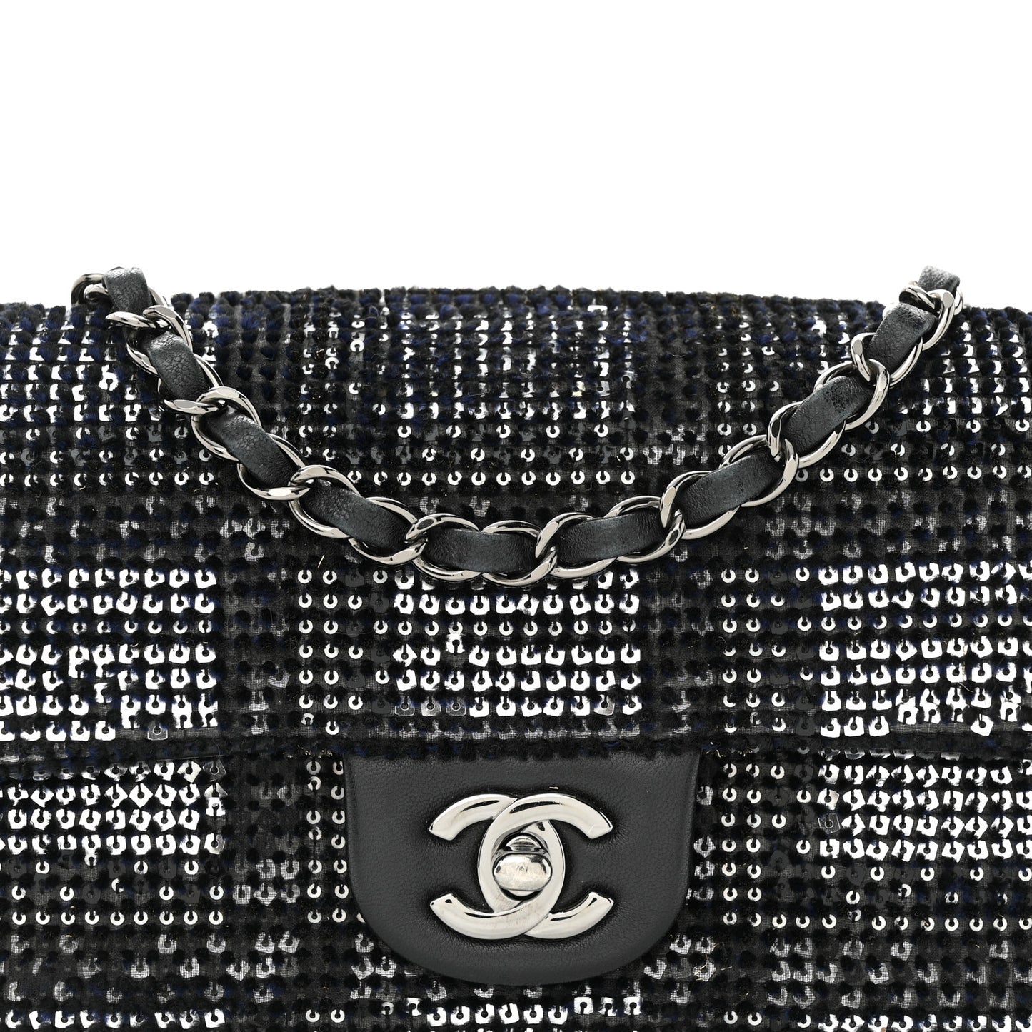 Sequin Mini Rectangular Single Flap Black Silver