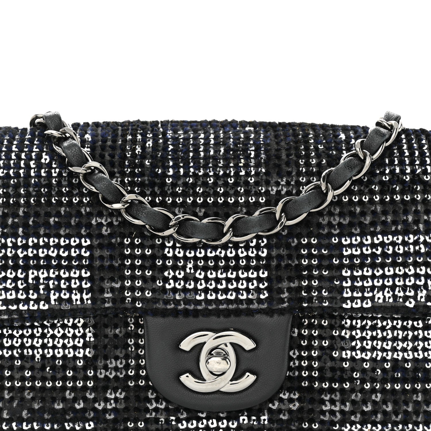 Chanel Sequin Mini Rectangular Single Flap Black Silver 8 of 11