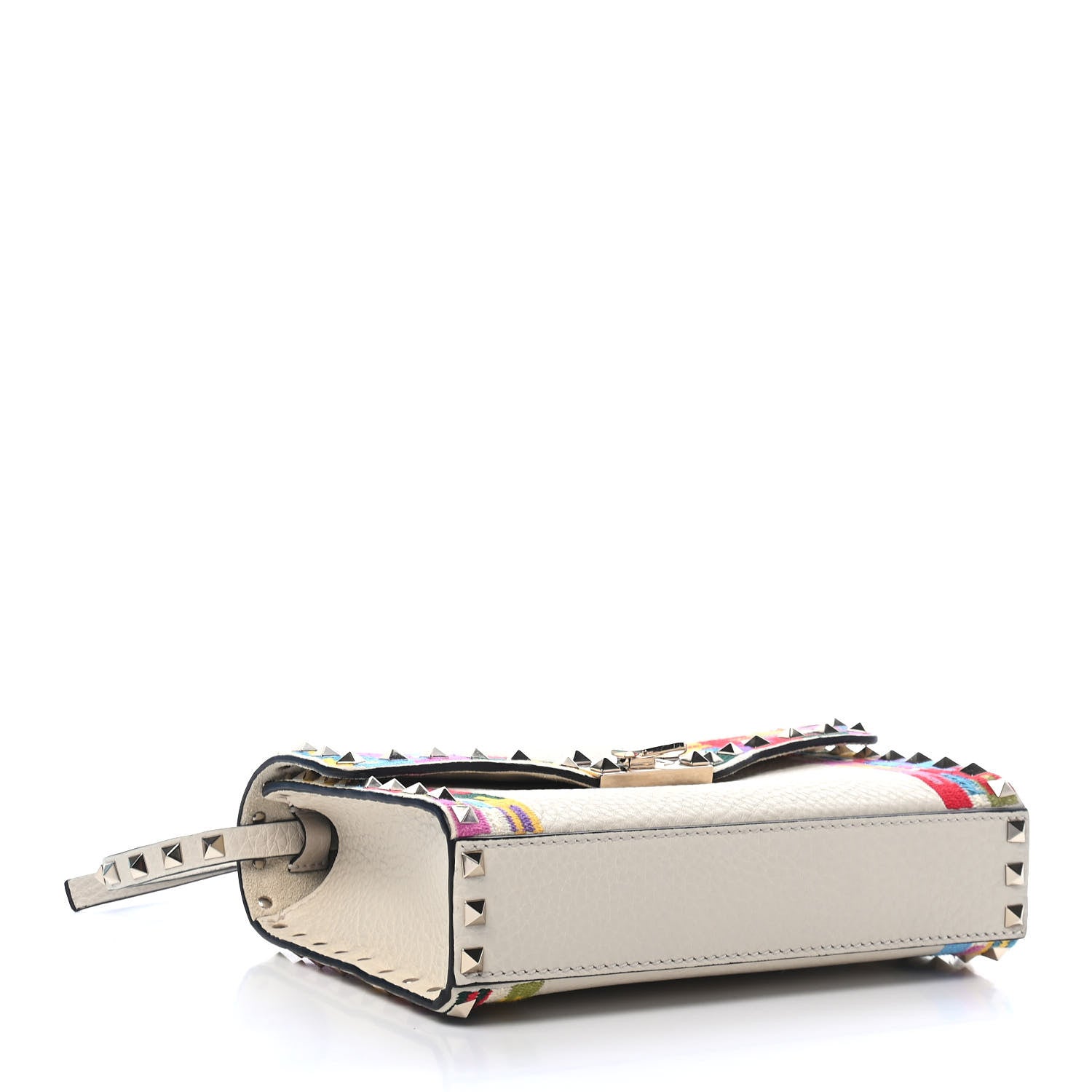 Valentino Garavani Pebbled Calfskin Embroidered Medium Rockstud Flip Lock Crossbody Bag Ivory 3 of 7