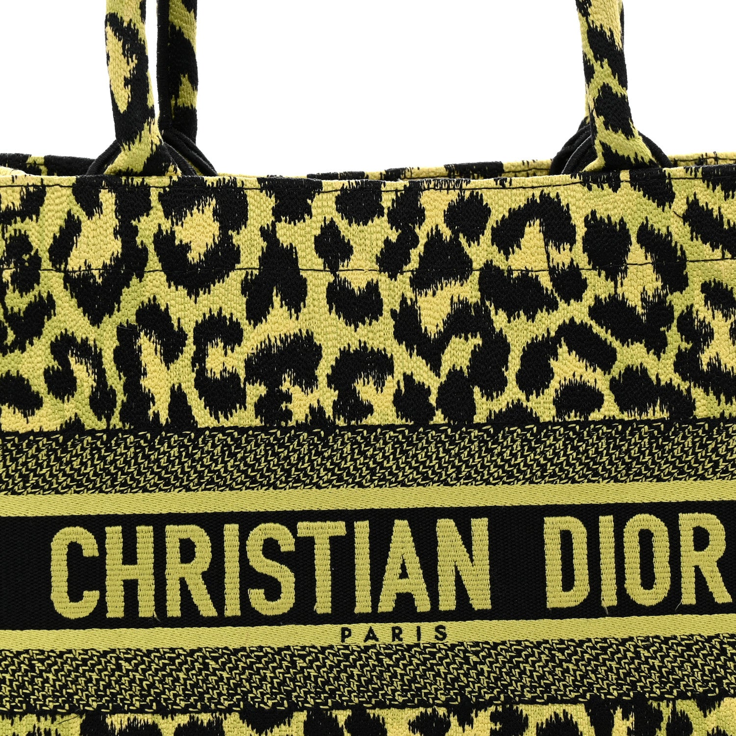 Christian Dior Canvas Mizza Embroidered Medium Leopard Book Tote Lime Pop 8 of 14