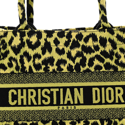 Christian Dior Canvas Mizza Embroidered Medium Leopard Book Tote Lime Pop 8 of 14