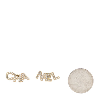 Chanel Crystal Cha-Nel Logo Earrings Gold 2 of 4