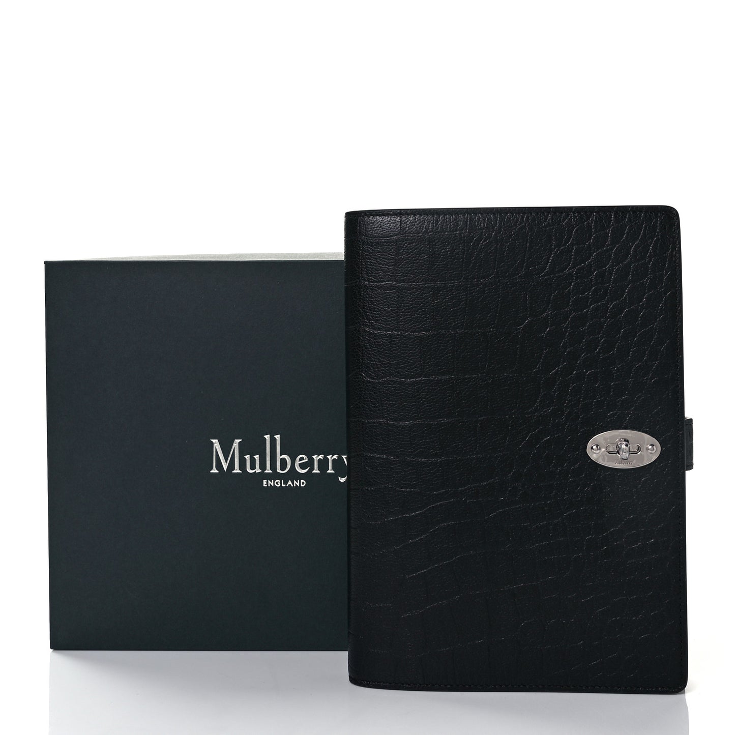 Calfskin Crocodile Embossed Postman's Lock Agenda Black