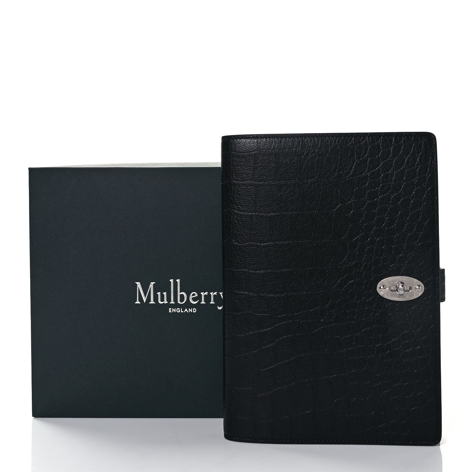 Mulberry Calfskin Crocodile Embossed Postman's Lock Agenda Black 9 of 9