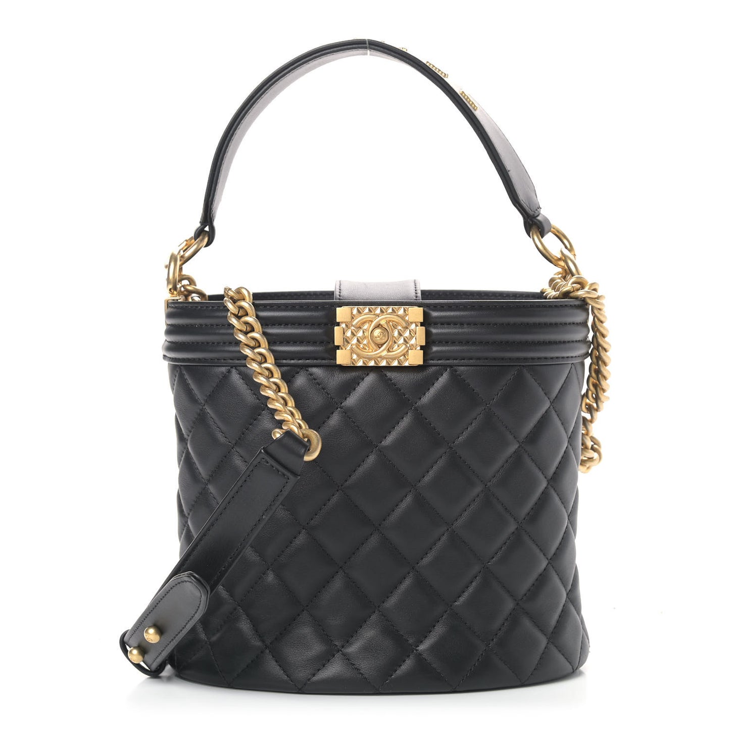 Calfskin Quilted Boy Bucket Bag Black