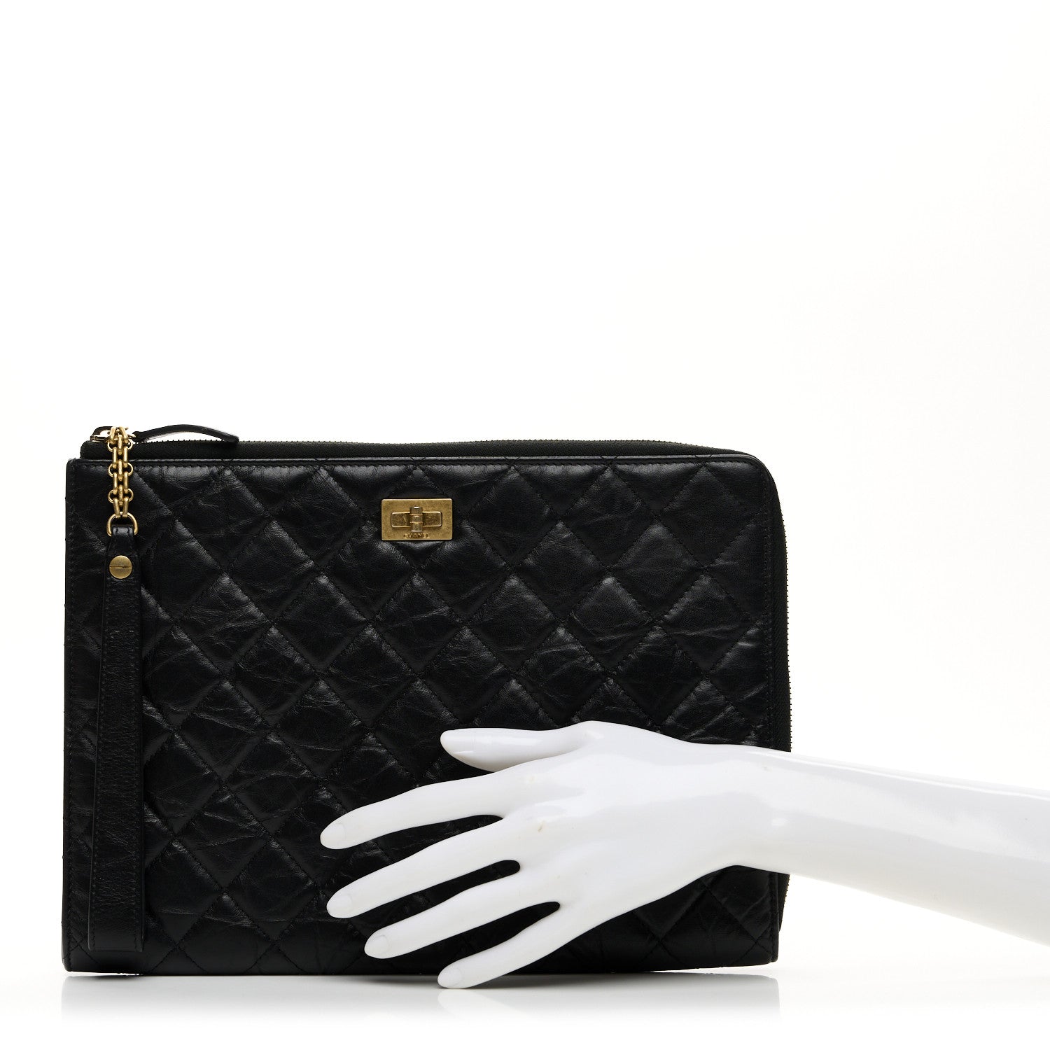 Chanel Aged Calfskin Quilted 2.55 Reissue Pouch With Handle Black 4 of 14