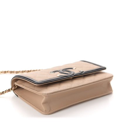 Chanel Caviar Quilted CC Filigree Wallet On Chain WOC Beige Black 4 of 12