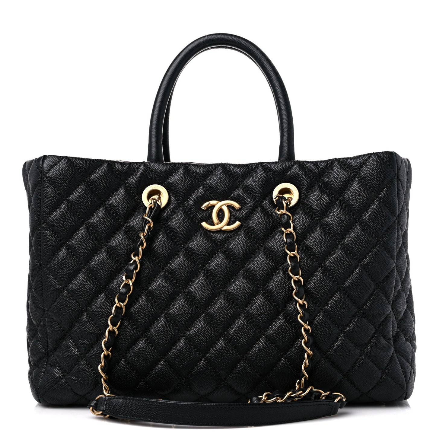 Caviar Quilted Coco Handle Shopping Tote Black