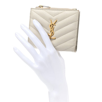 Saint Laurent Grain De Poudre Matelasse Chevron Monogram Zipped Card Case Crema Soft 2 of 9
