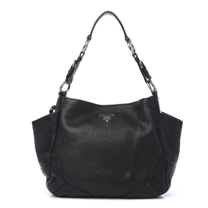 Prada Vitello Daino Side Pocket Hobo Black 1 of 10