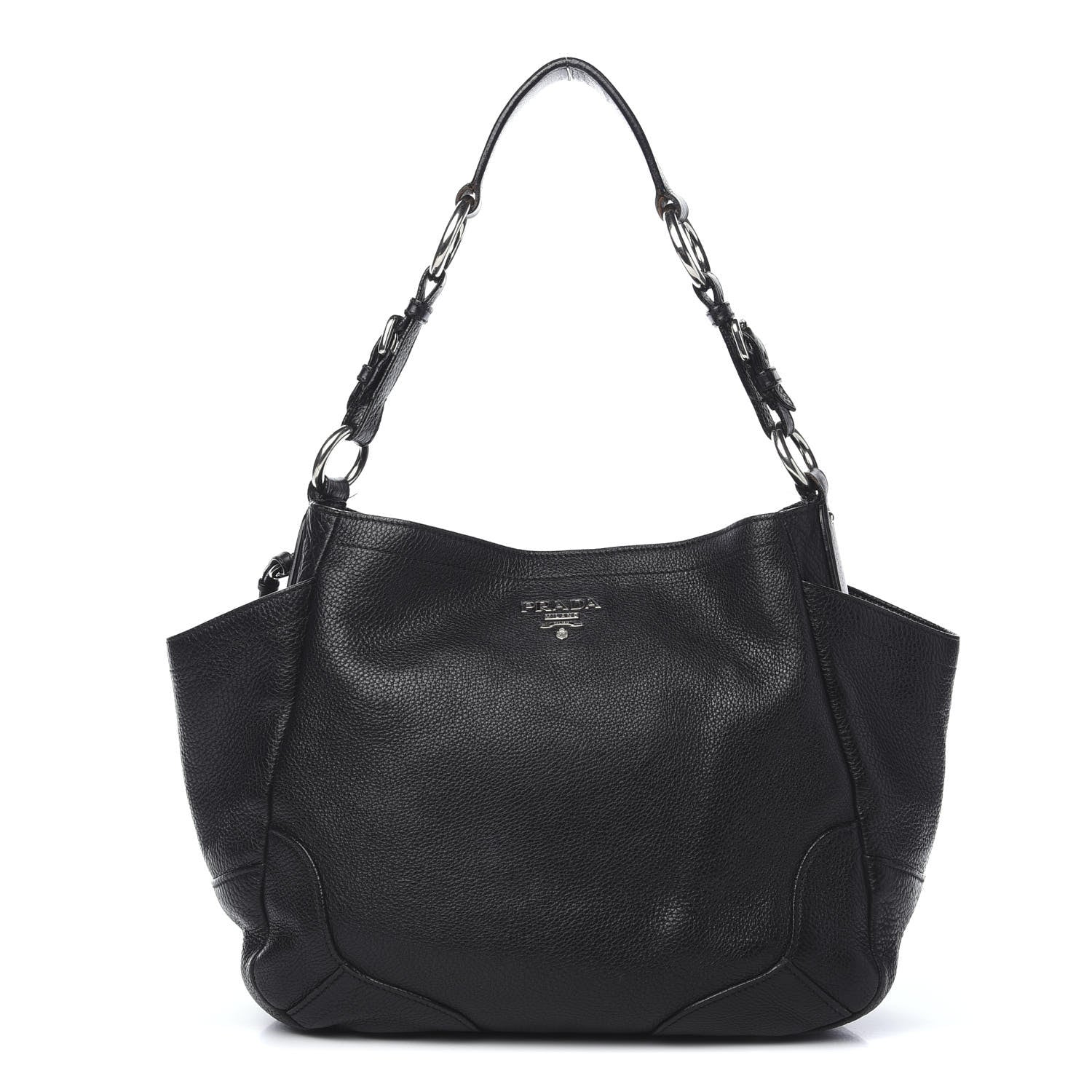 Prada Vitello Daino Side Pocket Hobo Black 1 of 10