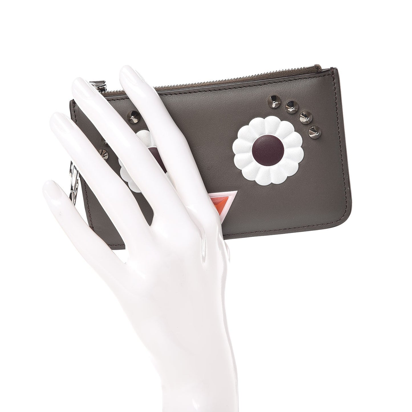 Vitello Century Lucido Hypnoteyes Studded Coin Pouch Key Case Carbone White Multicolor