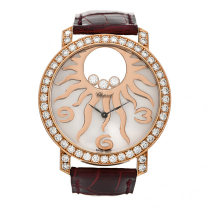 Chopard 18K Yellow Gold Alligator 3 Diamond Bezel Mother of Pearl 40mm Happy Sun Quartz Watch 1 of 4