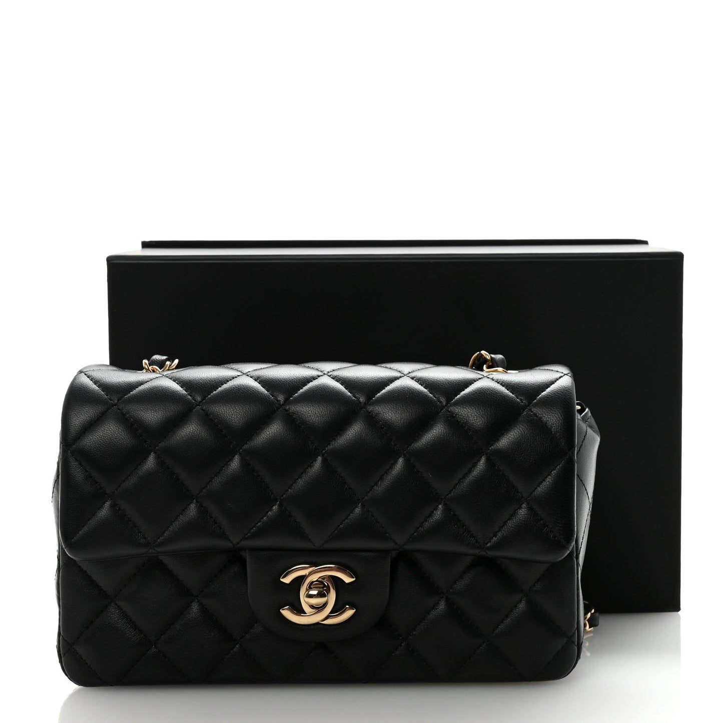 Lambskin Quilted Mini Rectangular Flap Black