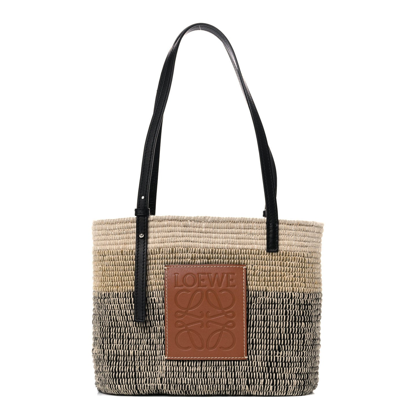 Raffia Square Small Basket Tote Bag Ombre Black