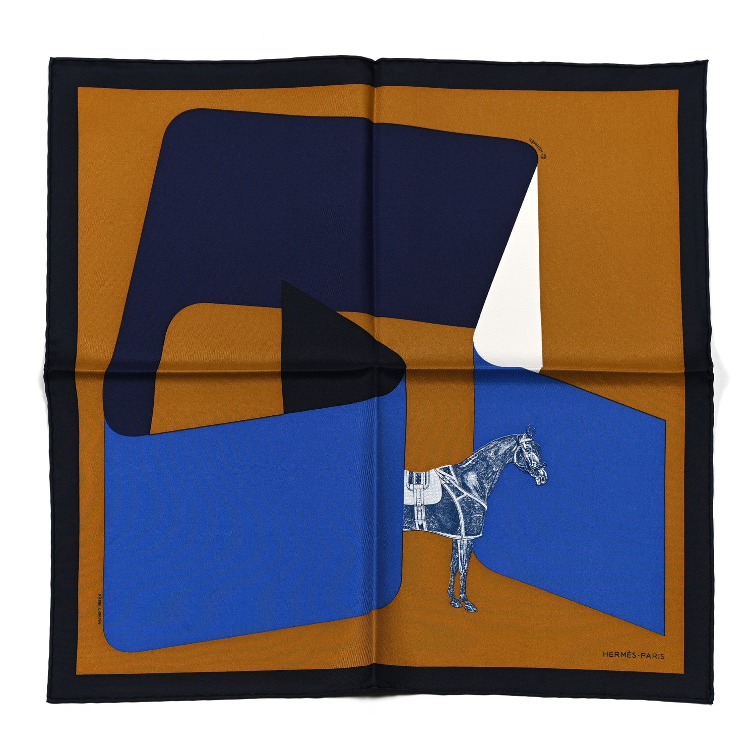 Hermes Silk La Serpentine De Pierre Pocket Square Tabac Marine Bleu 1 of 5