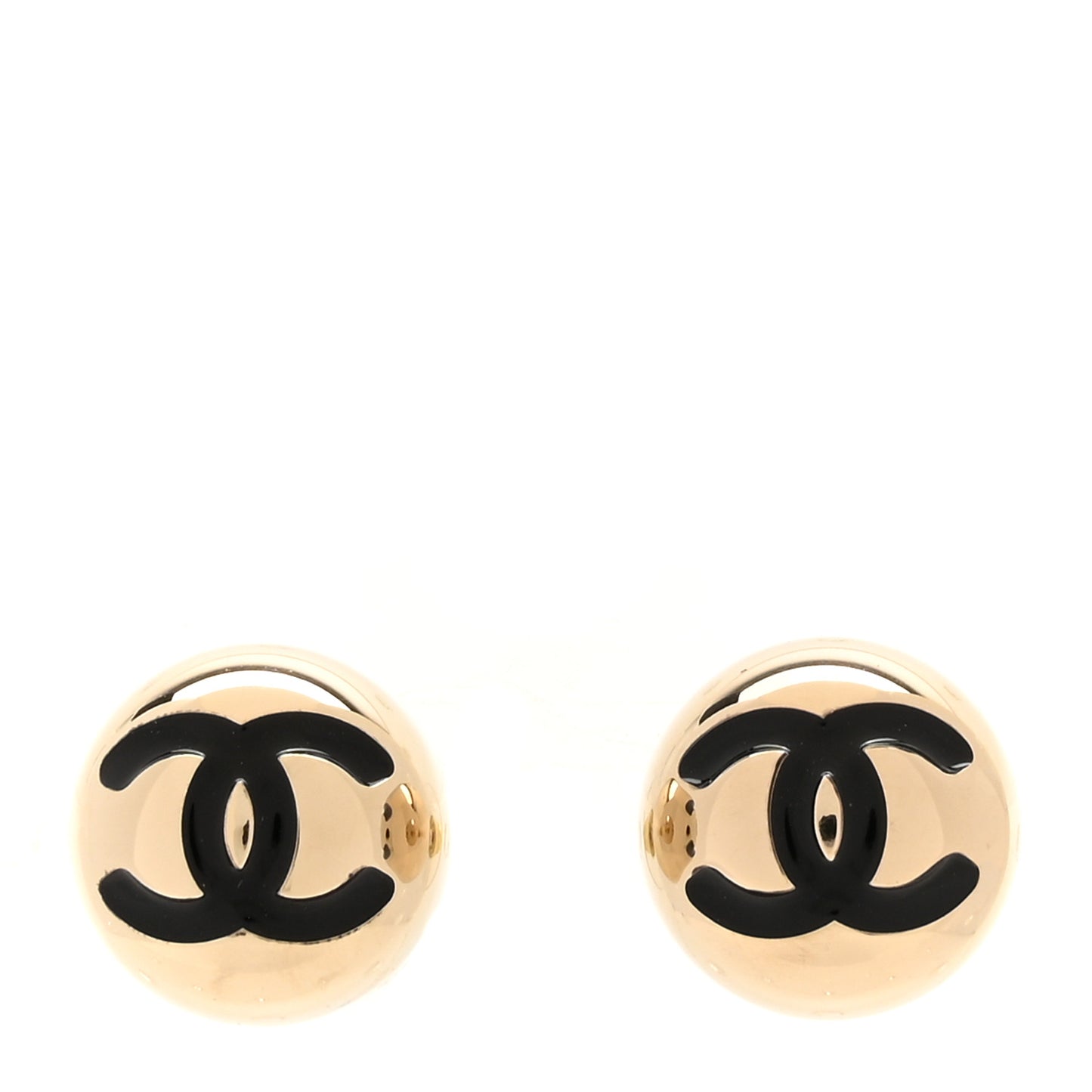 Metal Enamel CC Ball Stud Earrings Gold Black