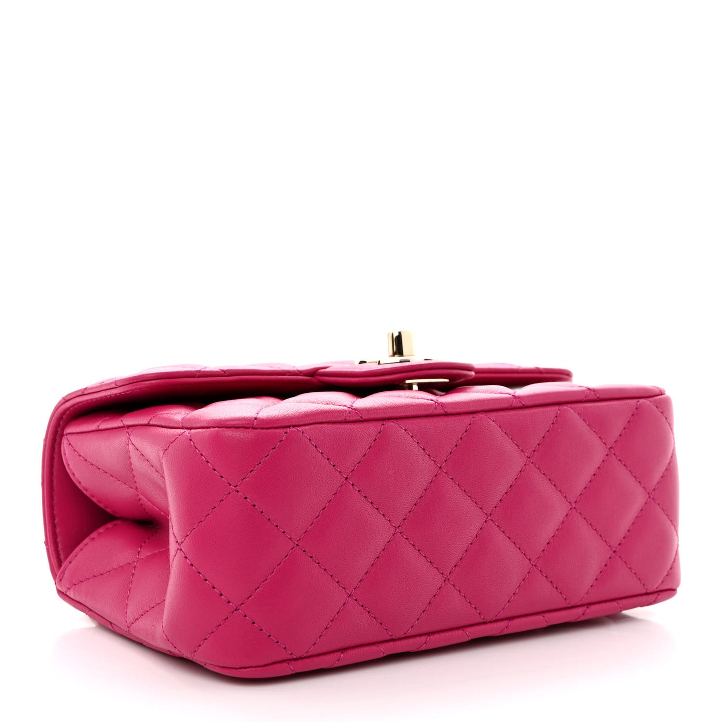 Lambskin Quilted Mini Crystal Top Handle Rectangular Flap Dark Pink