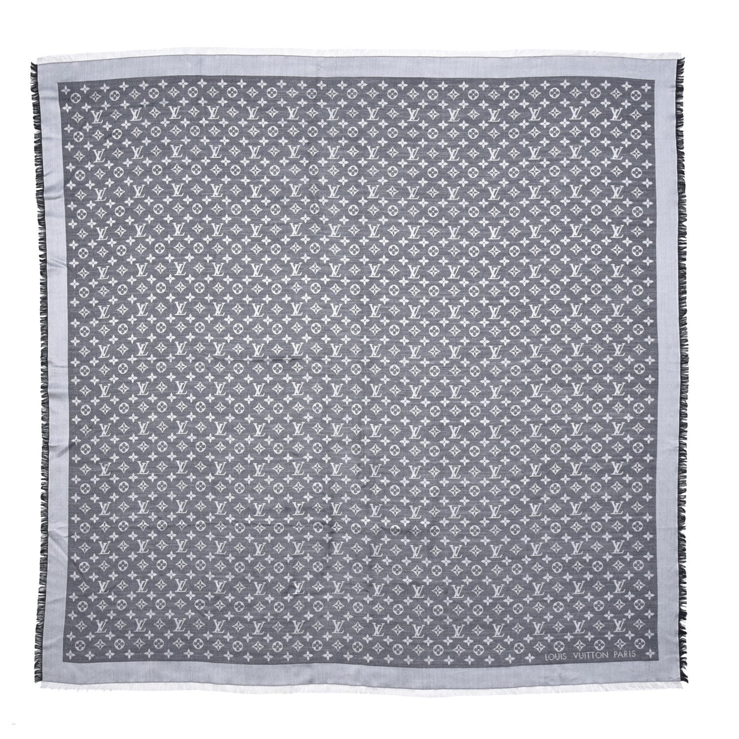 Wool Silk Monogram Denim Shawl Black