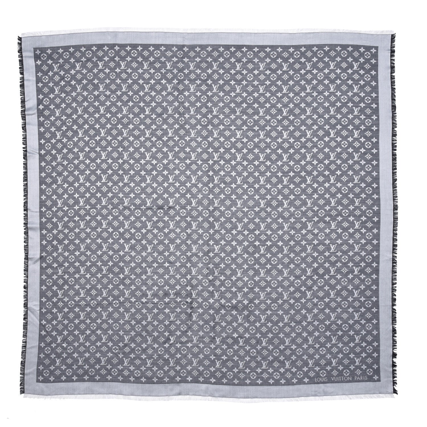 Louis Vuitton Wool Silk Monogram Denim Shawl Black 2 of 7