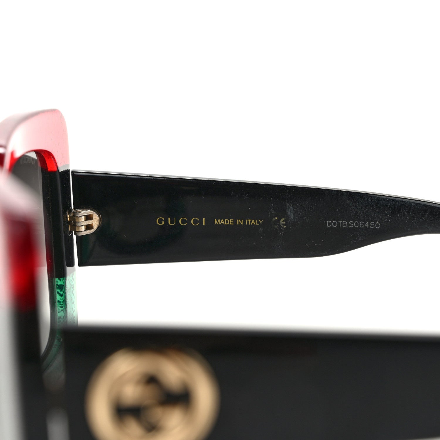 Gucci Acetate Square Frame Sunglasses GG0083S Glitter Red Black Green 5 of 7