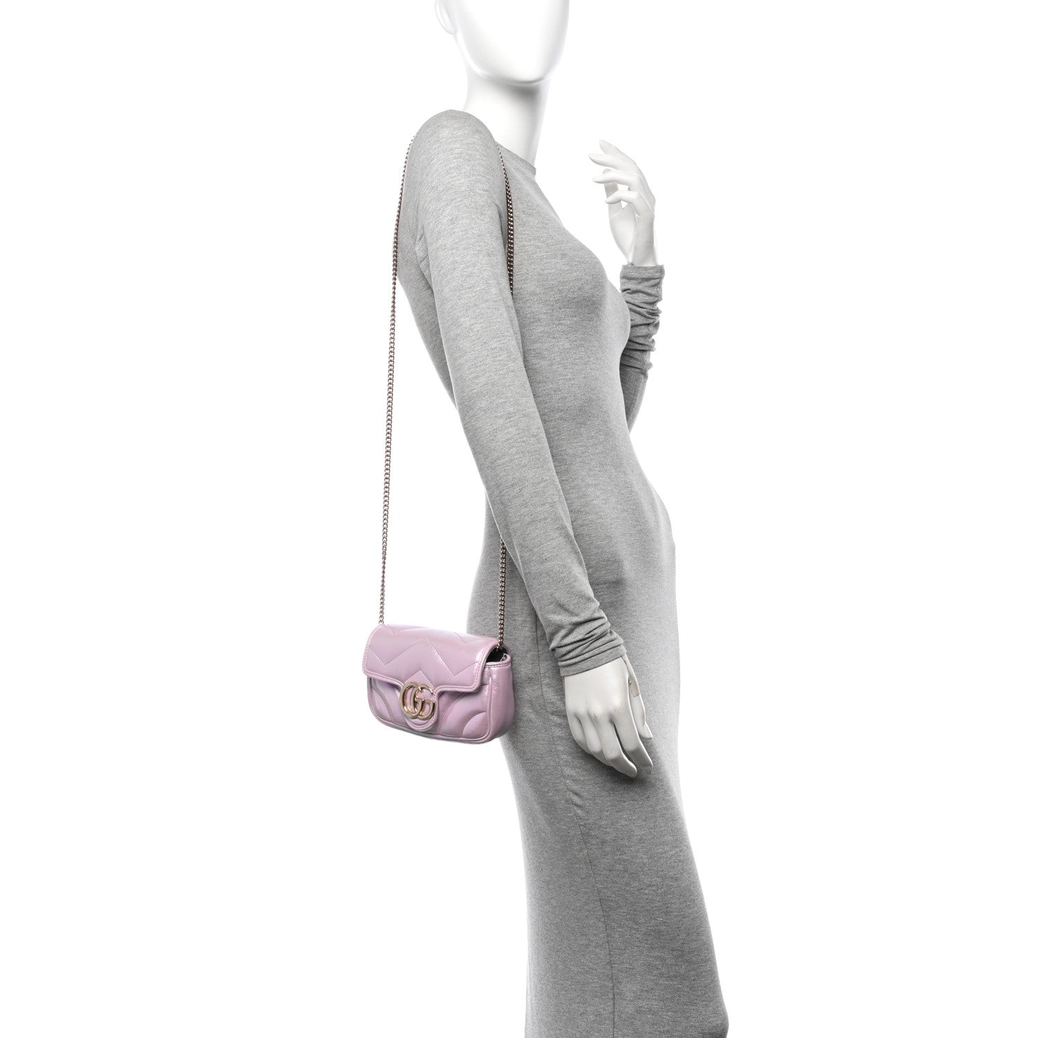 Gucci Iridescent Nappa Chevron Matelasse Super Mini GG Marmont Shoulder Bag Iridescent Escape Pink 2 of 10