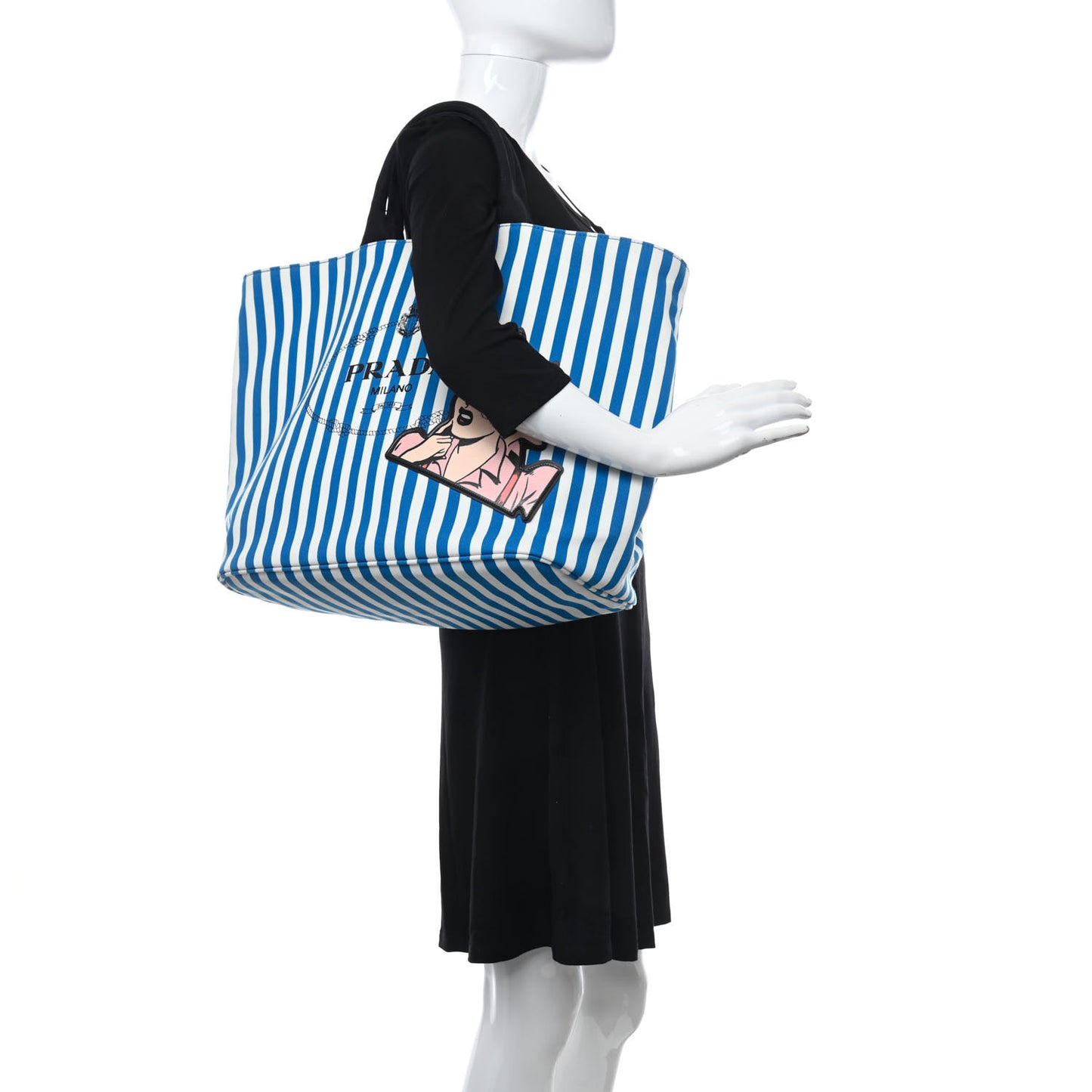 Canvas Striped Comic Shopping Tote Blue White
