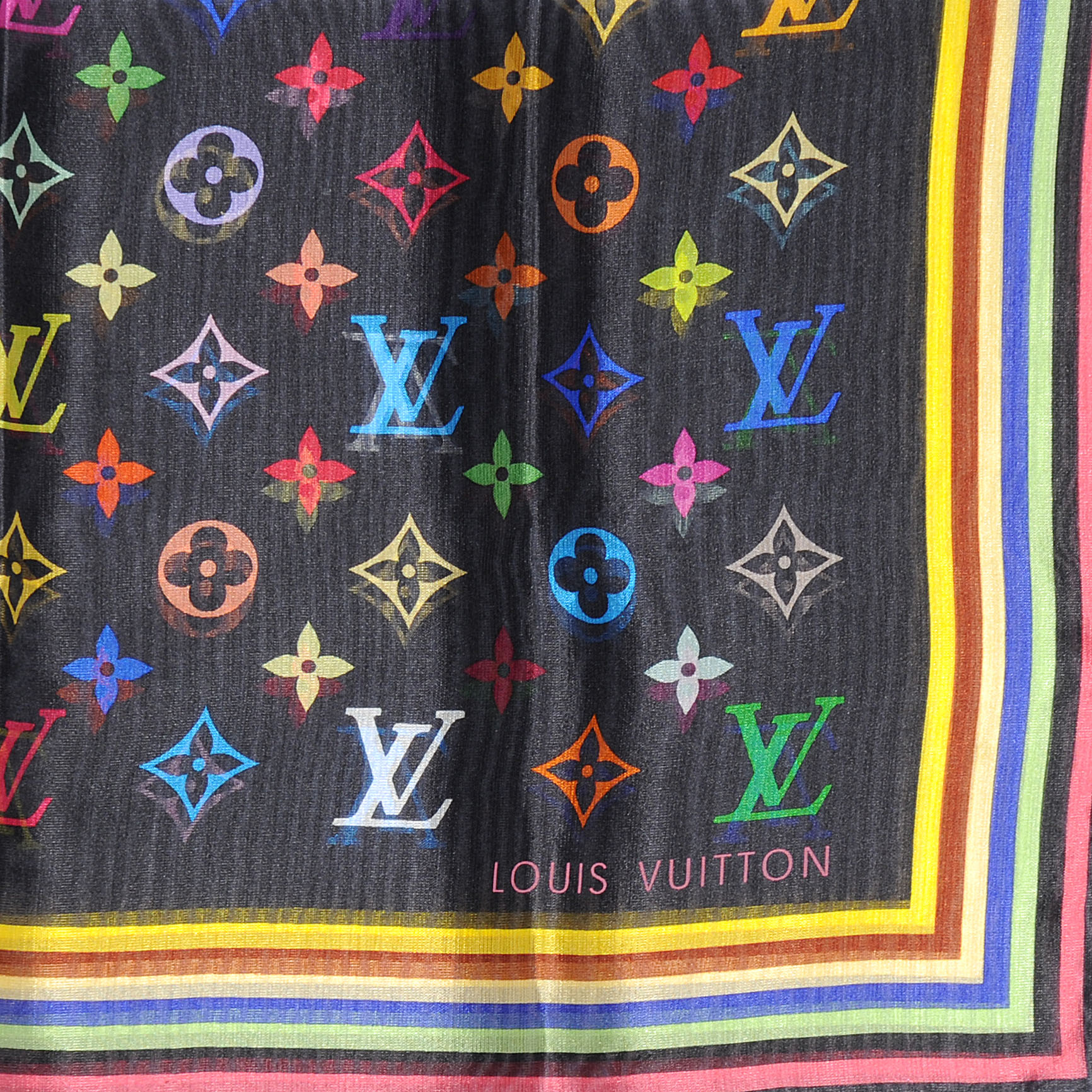 Louis Vuitton Silk Monogram Multicolor Square Scarf Black 1 of 4