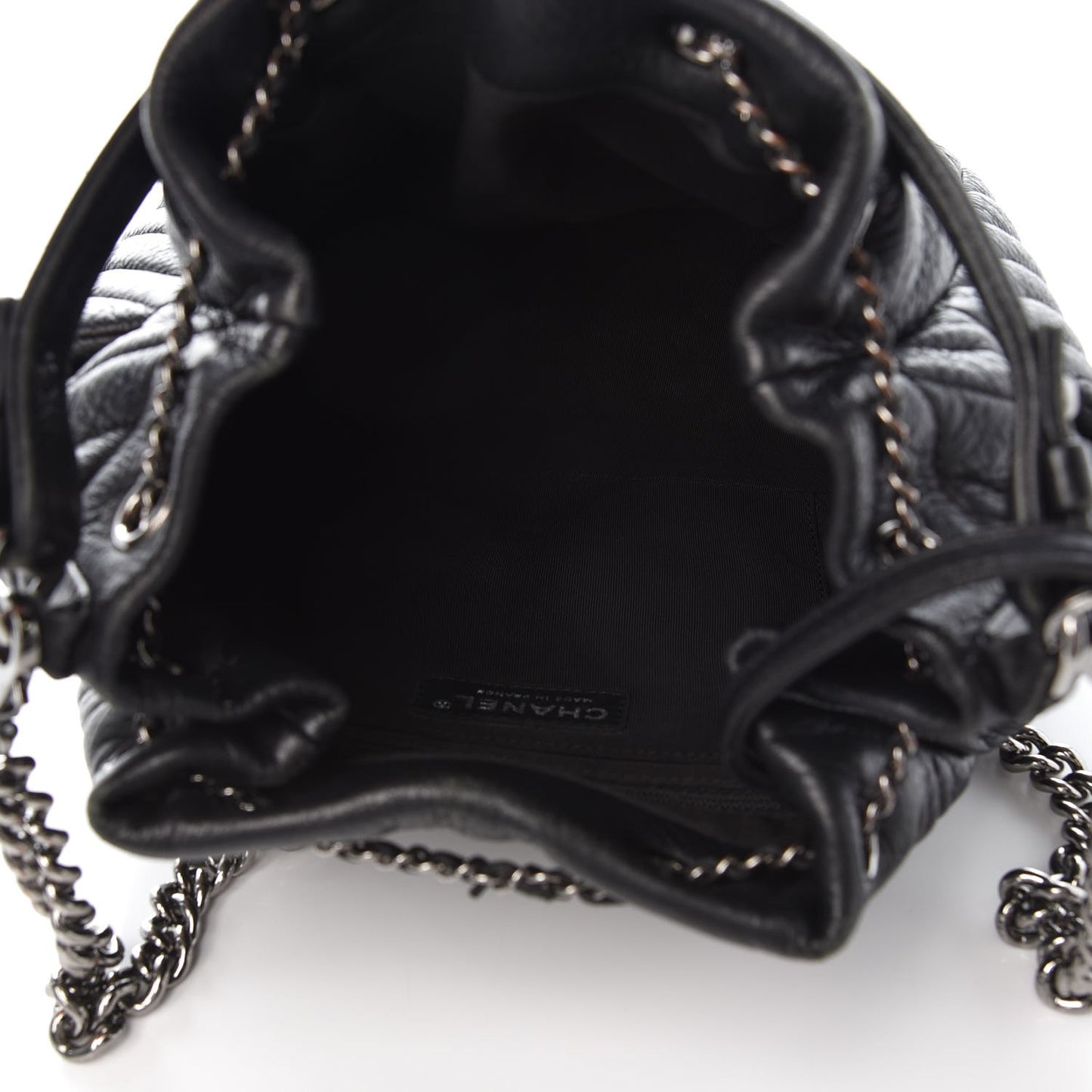Deerskin Chevron Small CC Chain Bucket Drawstring Bag Black