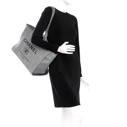 Chanel Woven Straw Raffia Large Deauville Tote Grey 2 of 9