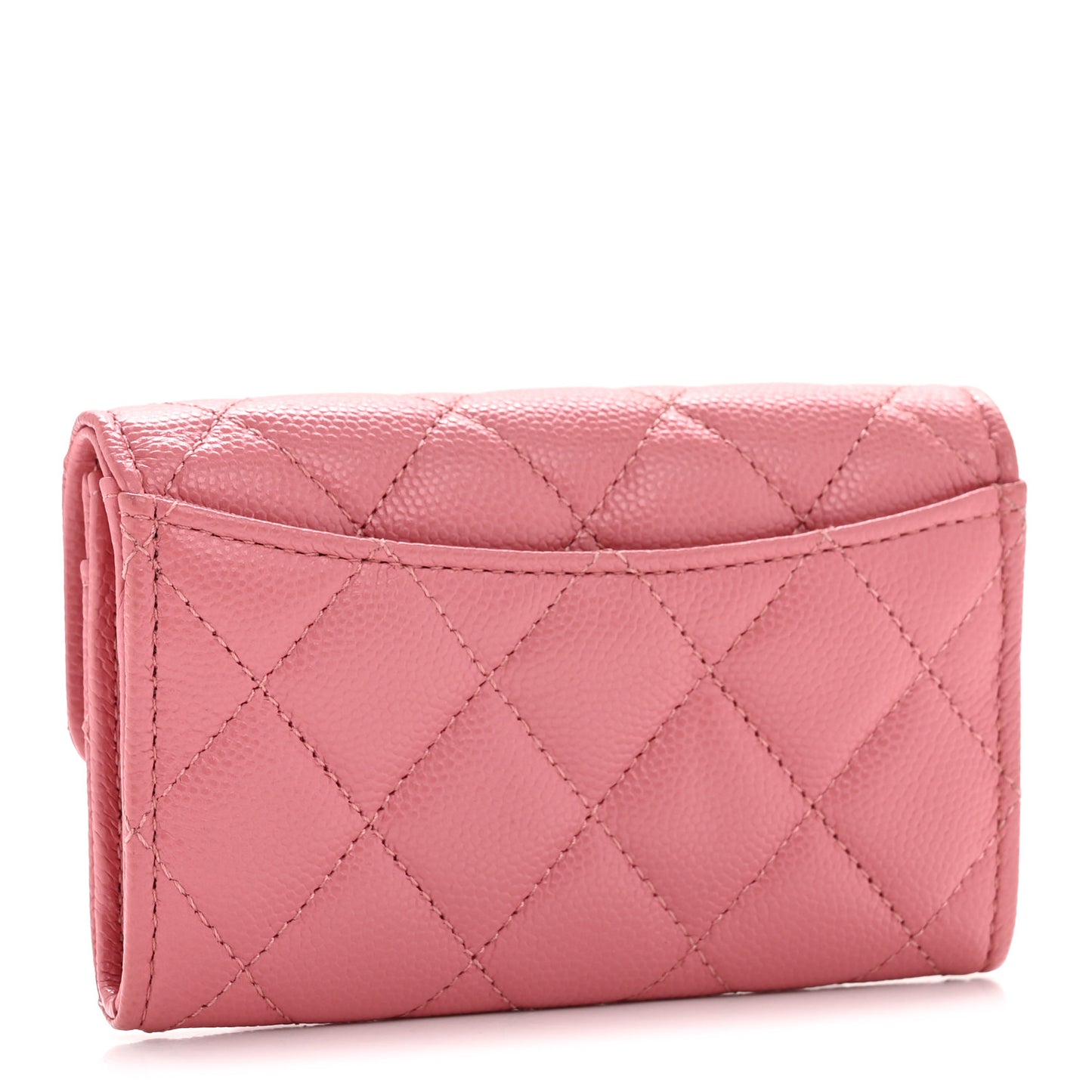 Caviar Quilted Flap Card Holder Wallet Pink